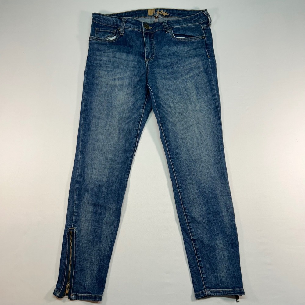 Kut from the Kloth Skinny Ankle Zip Jeans Medium Wash Size 10 Whiskered Stretch